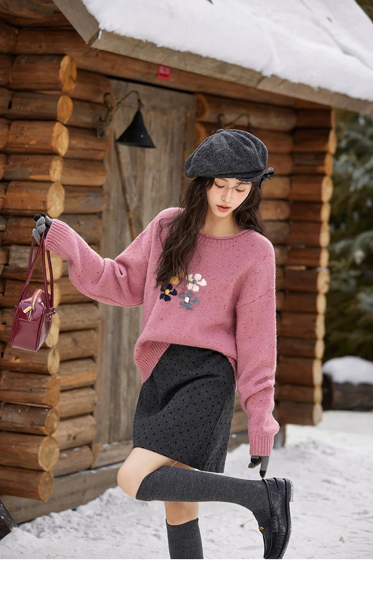 MISHOW Wool Blend Yarn Knitted Sweater Flower Color Dots Design 2024 Winter Women O-Neck Pullovers Lazy Sweaters MXD56Z1066