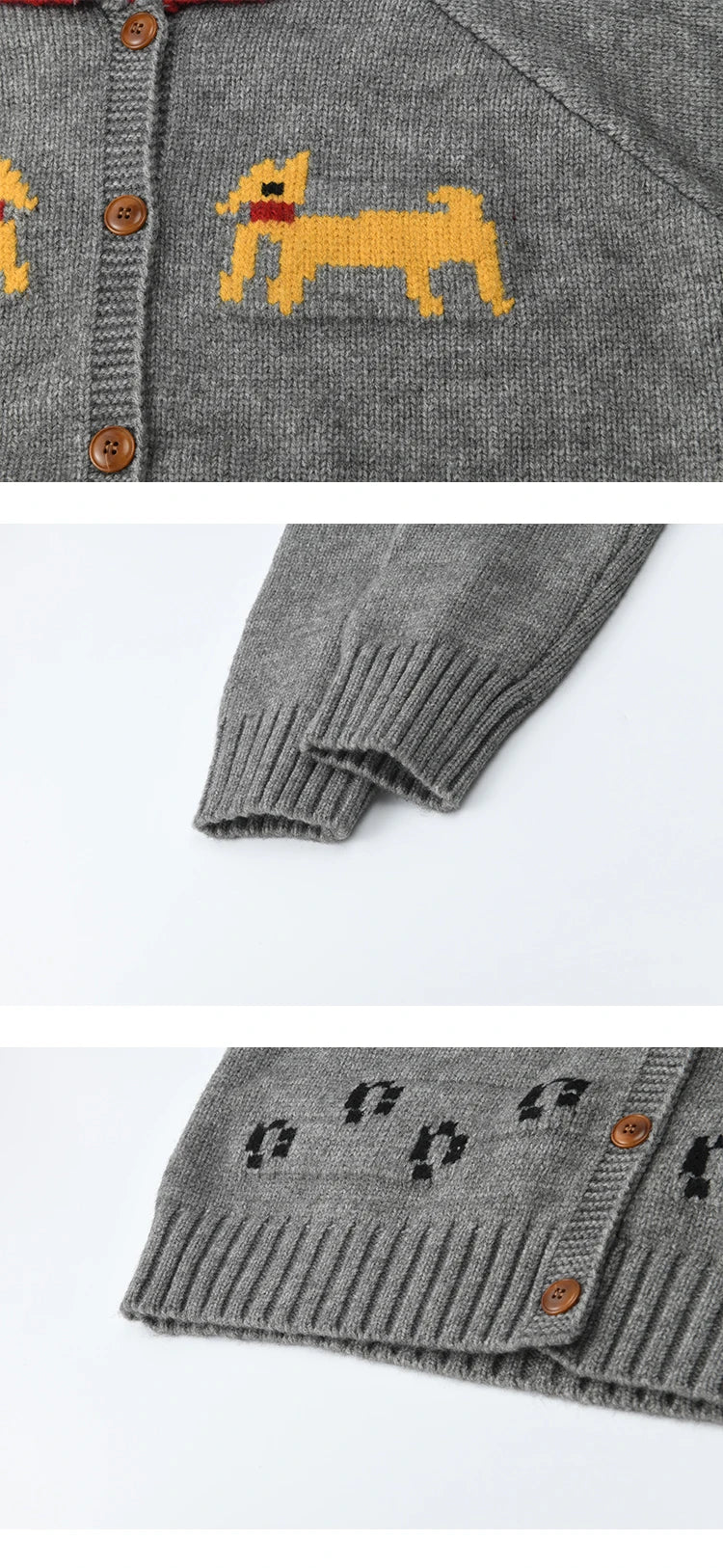 MISHOW Dog Cartoon Jacquard Knitted Cardigan for Women 2025 Loose Retro Turn-down Collar Casual Women's Sweaters MXE86Z2727