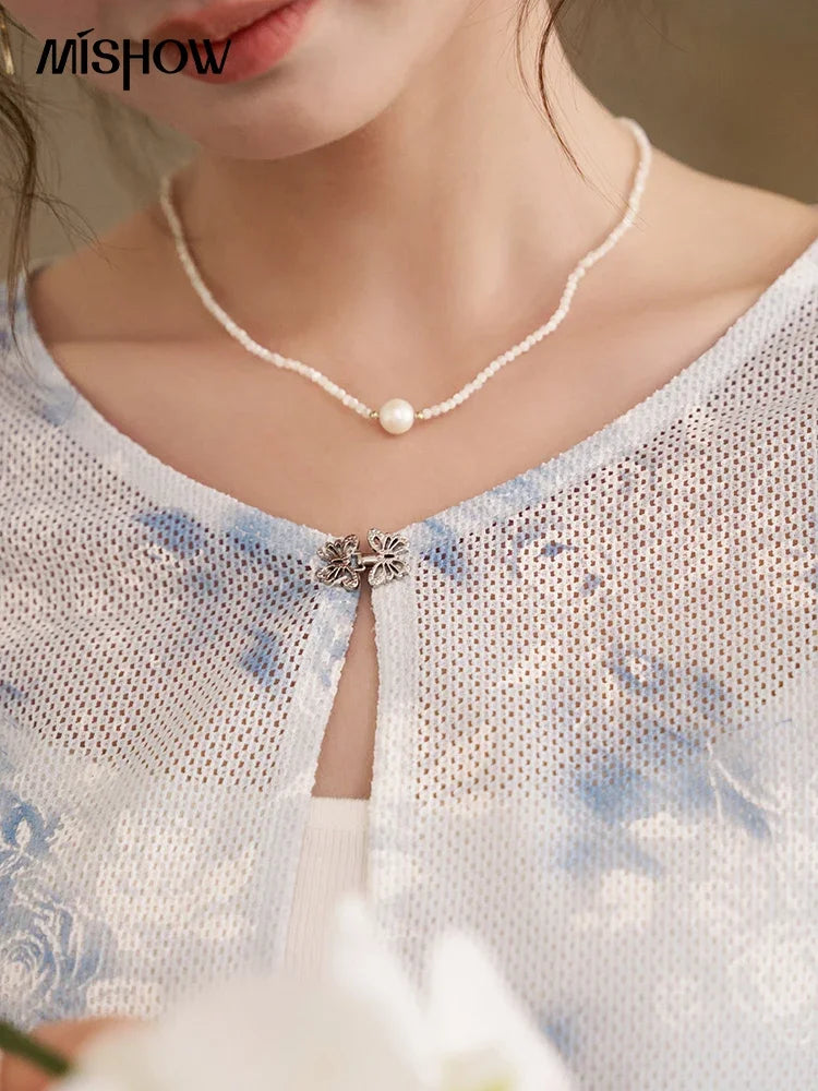 MISHOW Elegant Hollow Out Cardigan Camisole Skirt Separately Spring Lace Printing Short Cardigans Solid Pleated Skirt MXD12W0342