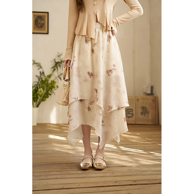 MISHOW Long Flowy Skirt for Women 2024 Spring Irregular High Waist A-Line Print Beach Zipper Skirts Woman Clothing MXD11B0215