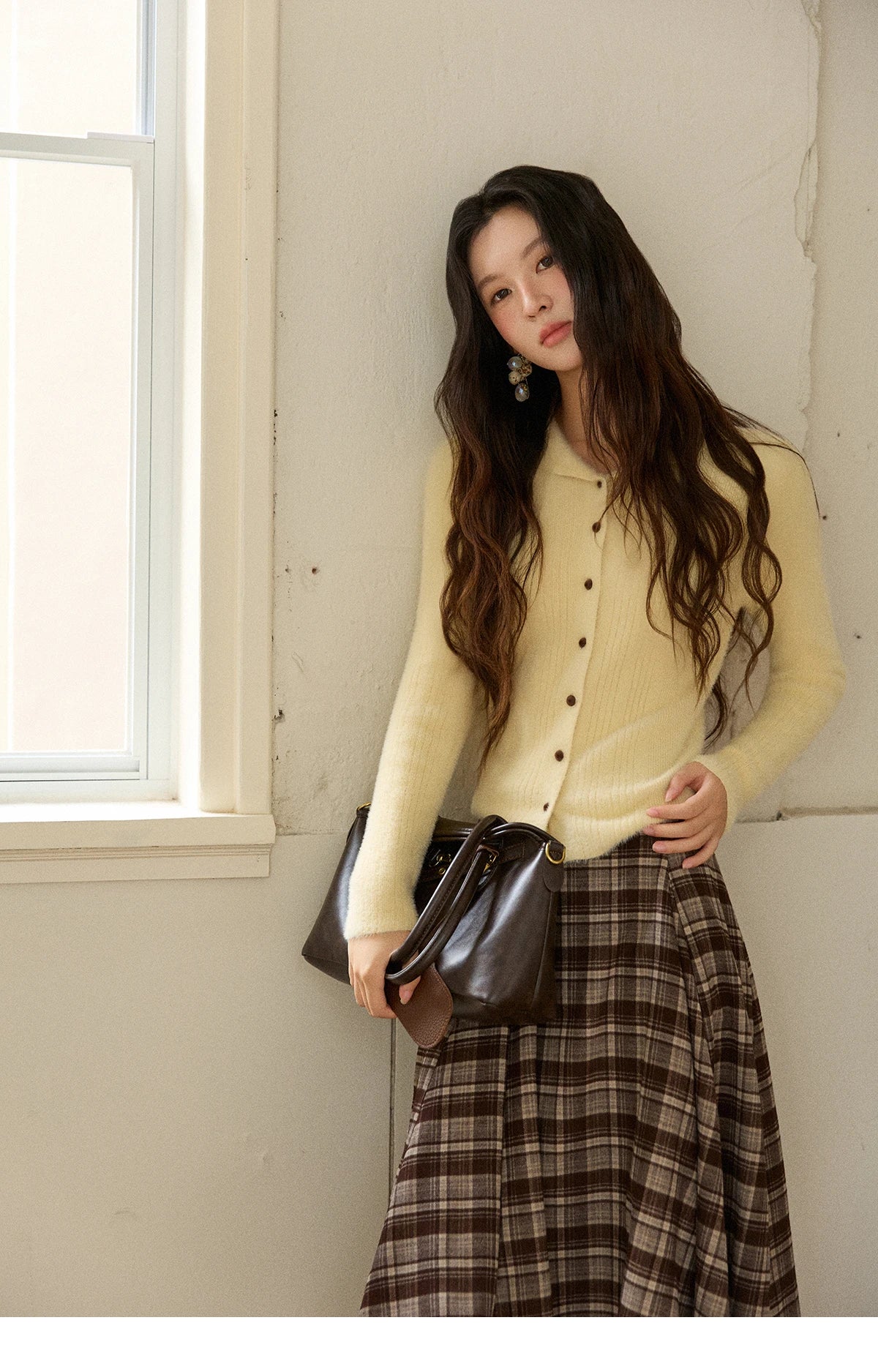 MISHOW Woman Yellow Cardigan 2025 Winter Imitation Mink Fur Knitted Cardigan Turn-down Collar Long Sleeves Soft Top MXE89Z2671