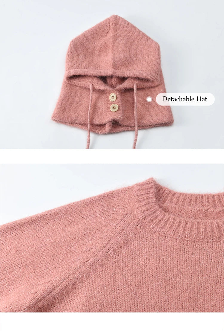 MISHOW Knitted Sweater Hooded Neck Warm Wool for Women 2025 Autumn Winter Cozy Loose-Fit Casual Solid Pullover Top MXD59Z1123