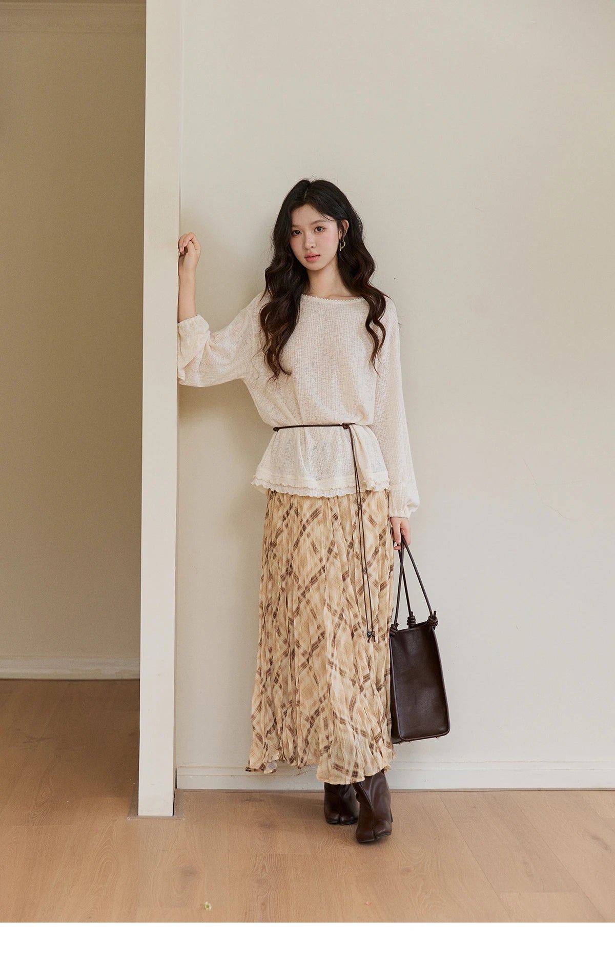 MISHOW Women's Lace Trim Boat Neck Knitted Tops with Belt 2026 Spring  Micro Transparent Loose Casual Thin Sweater MXF13Z3002