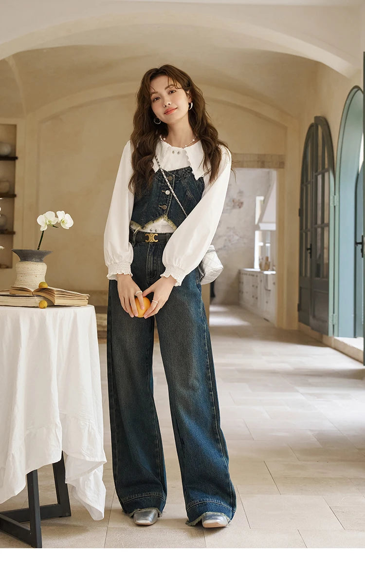 MISHOW American Retro Wide Leg Jeans Spring High Waist Slim Cotton Elastic Denim Straight Trouser Hem Tassels Pants MXD12K0538