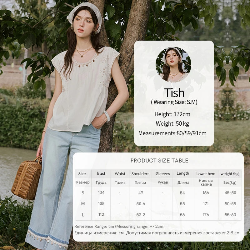 MISHOW French Summer Elegant Blouses Women 2025 Solid Short Flying Sleeve Round Neck Hollow Lace Shirts Woman Fashion MXE33X1778