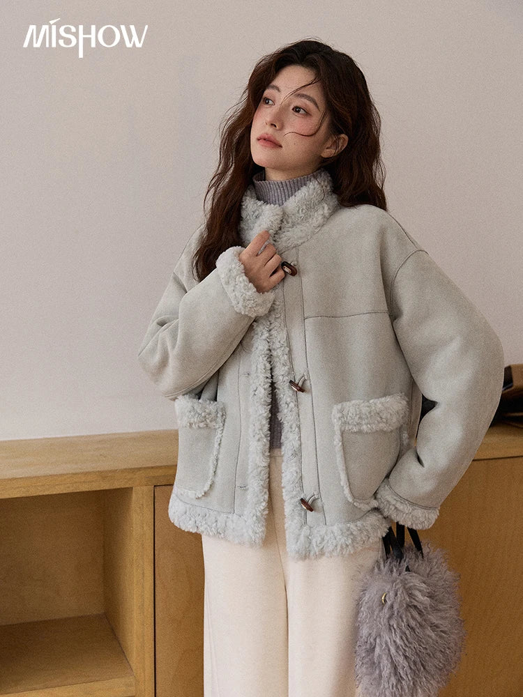 MISHOW Winter Jacket Women 2025 Elegant Luxury Suede Composite Fur Stand-up Collar Short Jacket Windproof Warm Coat MXE87W0941