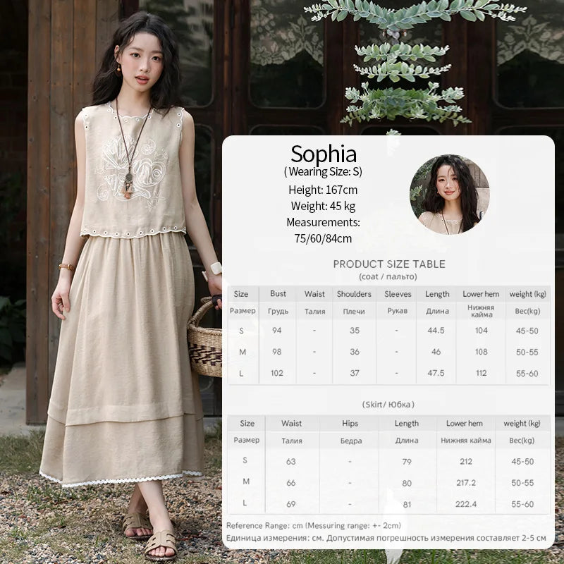 MISHOW Two-Piece Ladies Set 2025 Summer Hollow Out Embroidery Top Lace Spliced Elastic Waist Half Skirt Female Set MXE35T0594