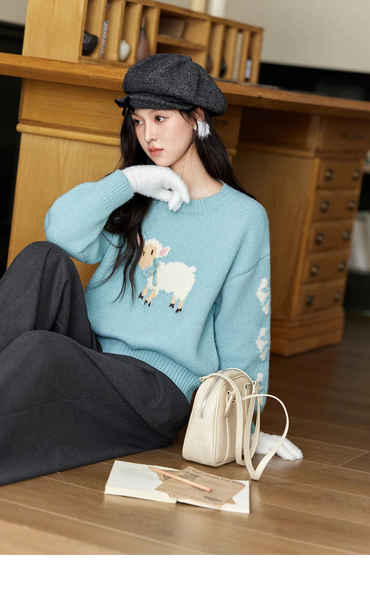 MISHOW Soft Lamb O-Neck Pullovers Color Clash Spliced Knitted Sweater 2024 Winter Women Clothes Thickened Warm Tops MXD59Z1140