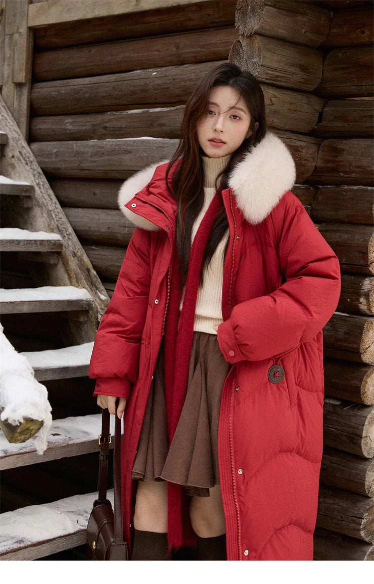 MISHOW Fox Fur Collar Down Jacket for Women 2025 Winter Fashion 90% White Duck Down Thickened Coat Warm Long Coat  MXE51Y0082