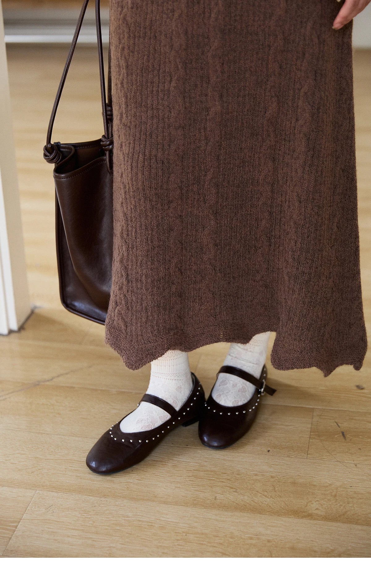 MISHOW Women's Brown Two-Piece Set 2026 Spring Knitted Vest V-Neck Cable Knit Maxi Skirt Casual Retro Warm Outfit MXF11T1460