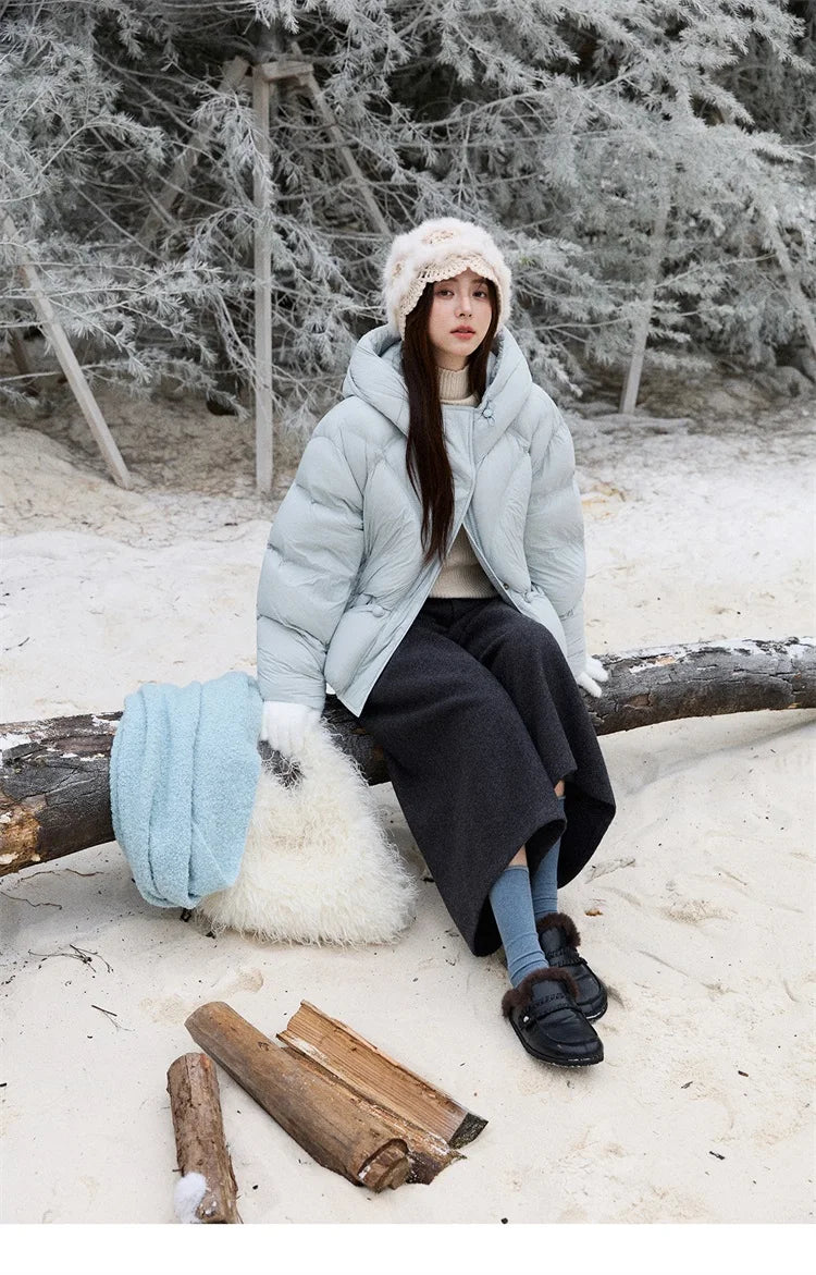 MISHOW Blue Down Coat Women 2025 Winter Fashion Elegant 90% White Duck Down Short Lightweight Puffer Jacket Warm MXE51Y0081