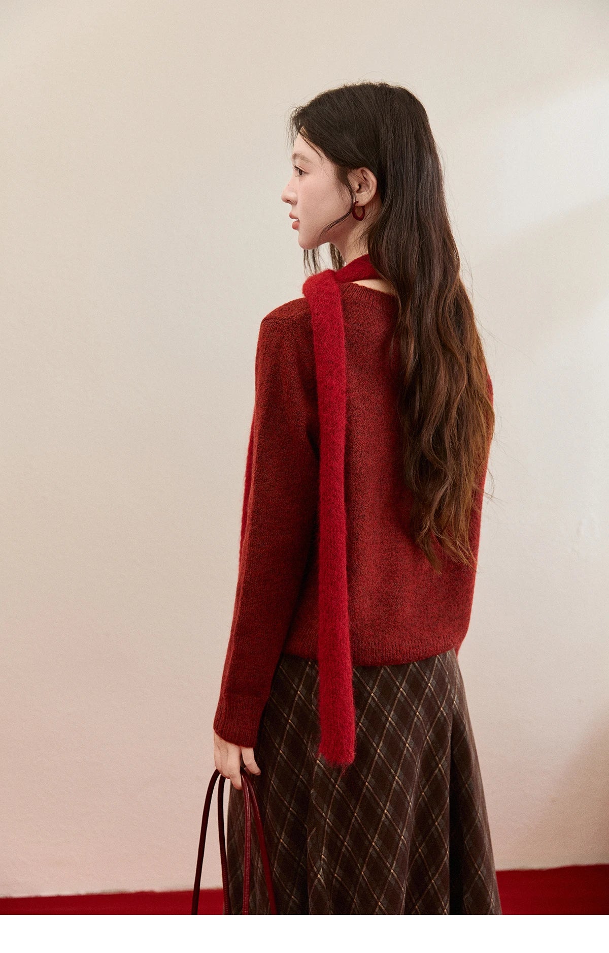 MISHOW Women's Christmas Red Jacquard Embroidered Pony Sweater 2025 Winter Thick Knitted Tops (Scarf Not Included) MXE94Z2861