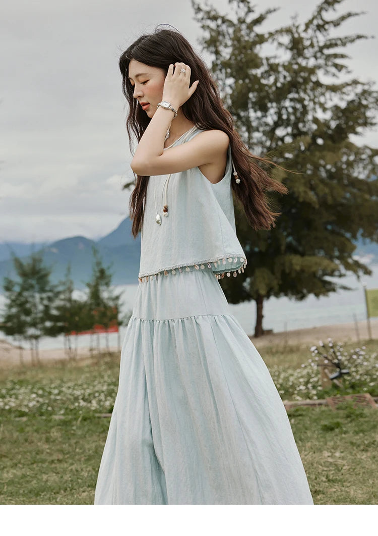 MISHOW Casual Vest Skirt Sets for Women Summer 2025 Sleeveless Round Neck Vests Solid Midi Skirts Female Fashion MXE33T0526