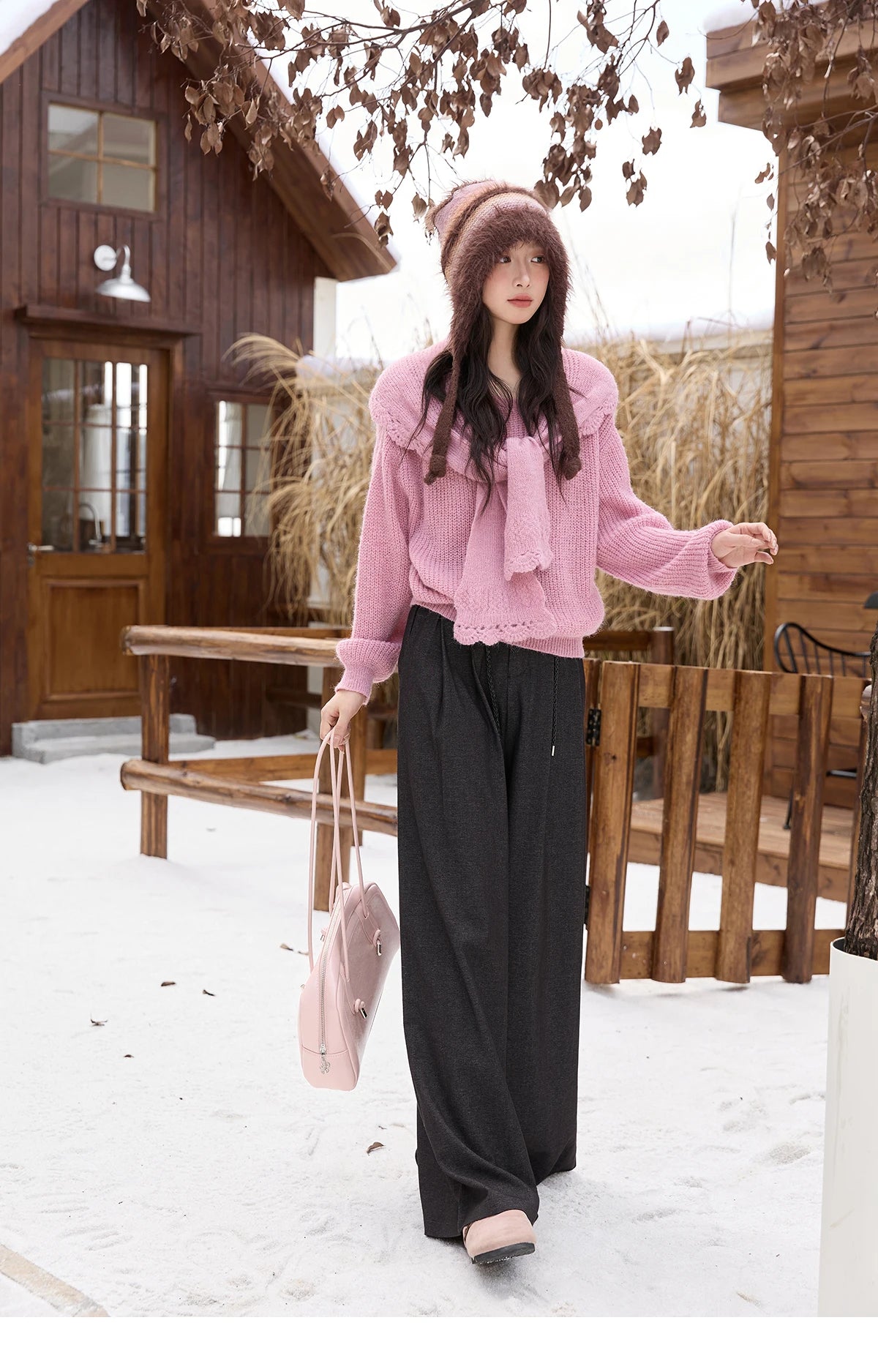 MISHOW Women's Trousers 2025 Autumn Winter Lace-up Gray Wide-leg Pants High Waist Slim Commuting Casual Pants Women MXE51K1106