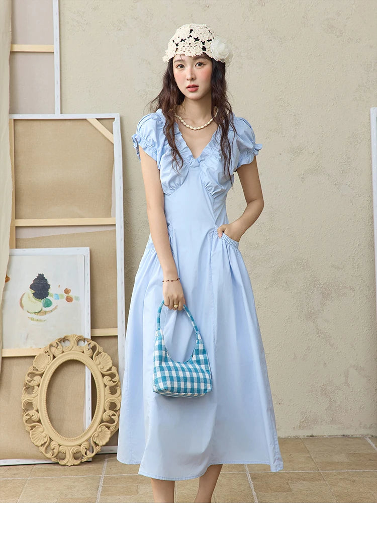 Mishow V-Neck Puff Sleeve Office Midi Dress MXD29L1934