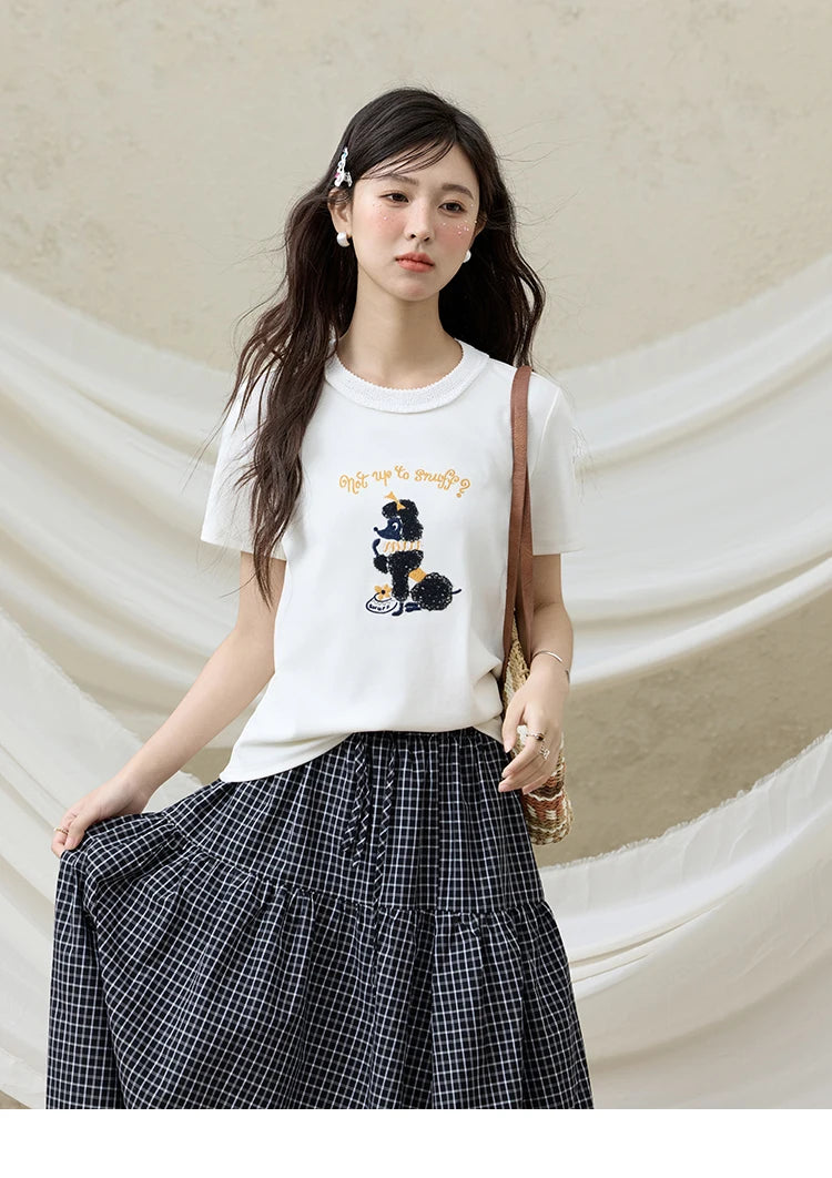 MISHOW Casual Summer Print Shirt Women New 2025 Round Neck Short Sleeve Dog Embroidered T-shirts Female Fashion Tops MXE33T0540