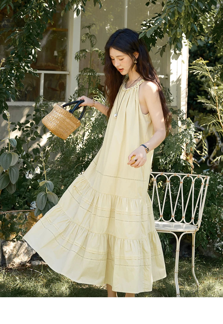 MISHOW Women's Twists Neck Strap Dress 2025 Summer New Female Fashion Sleeveless Twist Hollow Lace Up Cake Dresses MXE39L2383