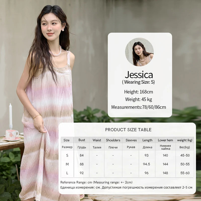 MISHOW Pink Striped Suspender Dress for Women 2025 Summer Sleeveless Irregular Front Dress Wave Mid Length Dresses MXD29L1930