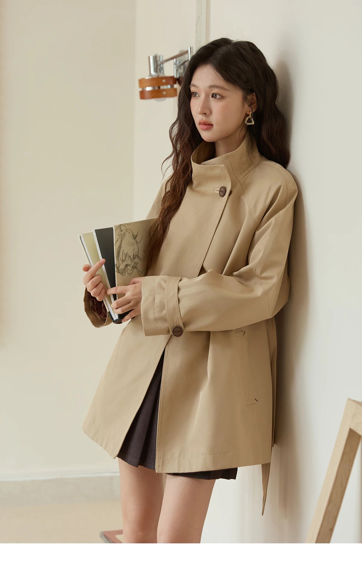 Mishow Stand Up Collar Medium Long Trench MXE44W0813