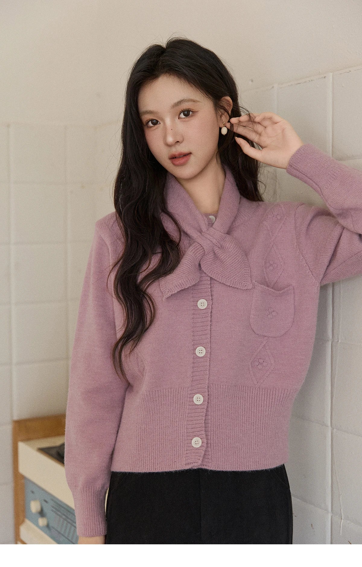 MISHOW Detachable Scarf Sweater for Women 2025 Autumn Winter Taro Purple Casual Warm Tops Soft Thick Knitted Sweater MXE91Z2825