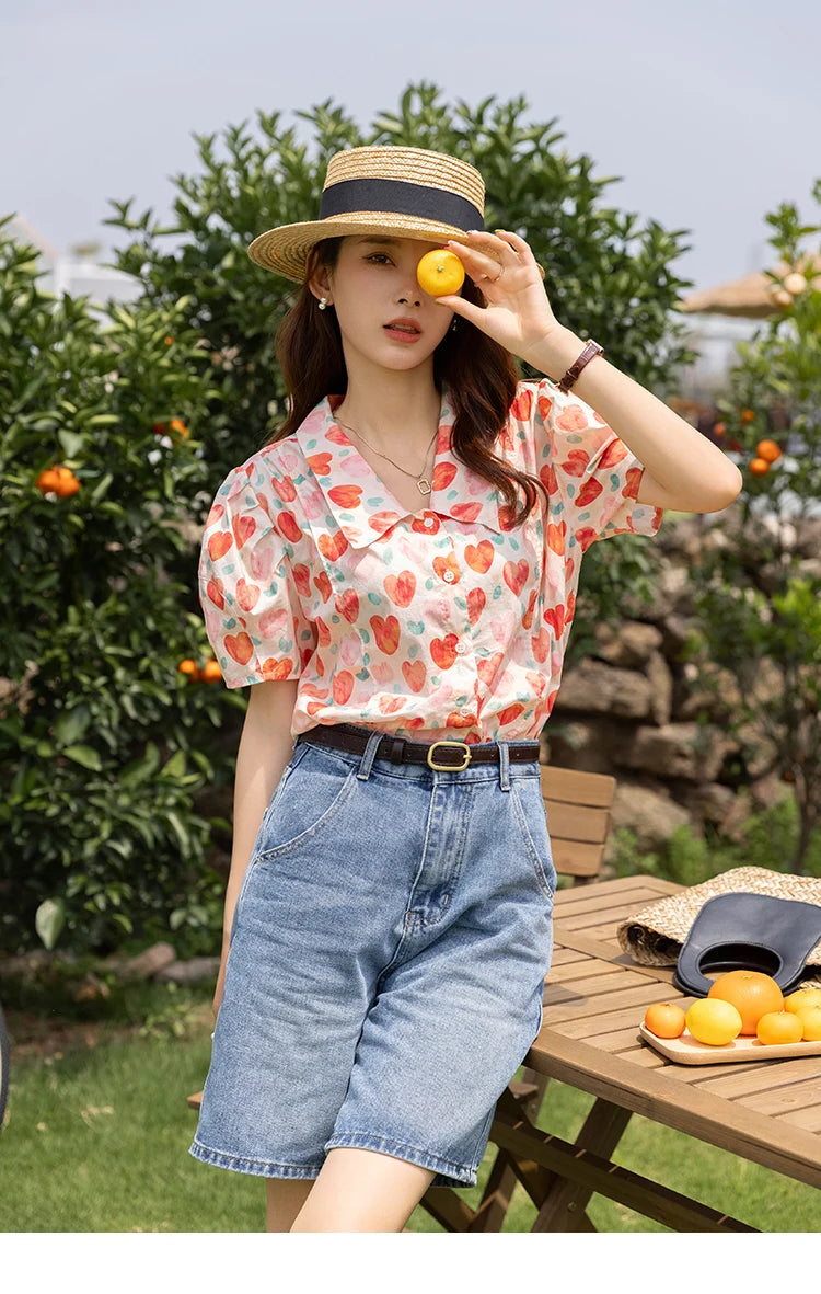 MISHOW Korean Floral Blouse Polo-Neck Puff Sleeve MXB27C0450