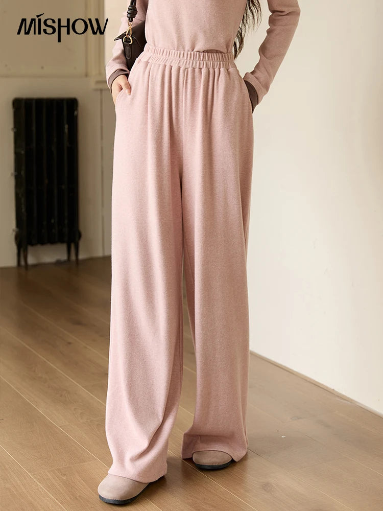 MISHOW Elastic Waist Casual Pants 2025 Autumn Winter Solid Full Length Pants Loose Wide Leg Trousers Office Lady MXE89K1119