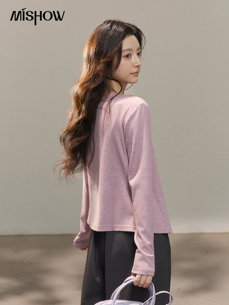 MISHOW Women's Purple Knitted Two-Piece Set 2026 Spring Knitted V-neck Lace-Up Cardigans Camisole Irregular Tops Set MXF13Z2998