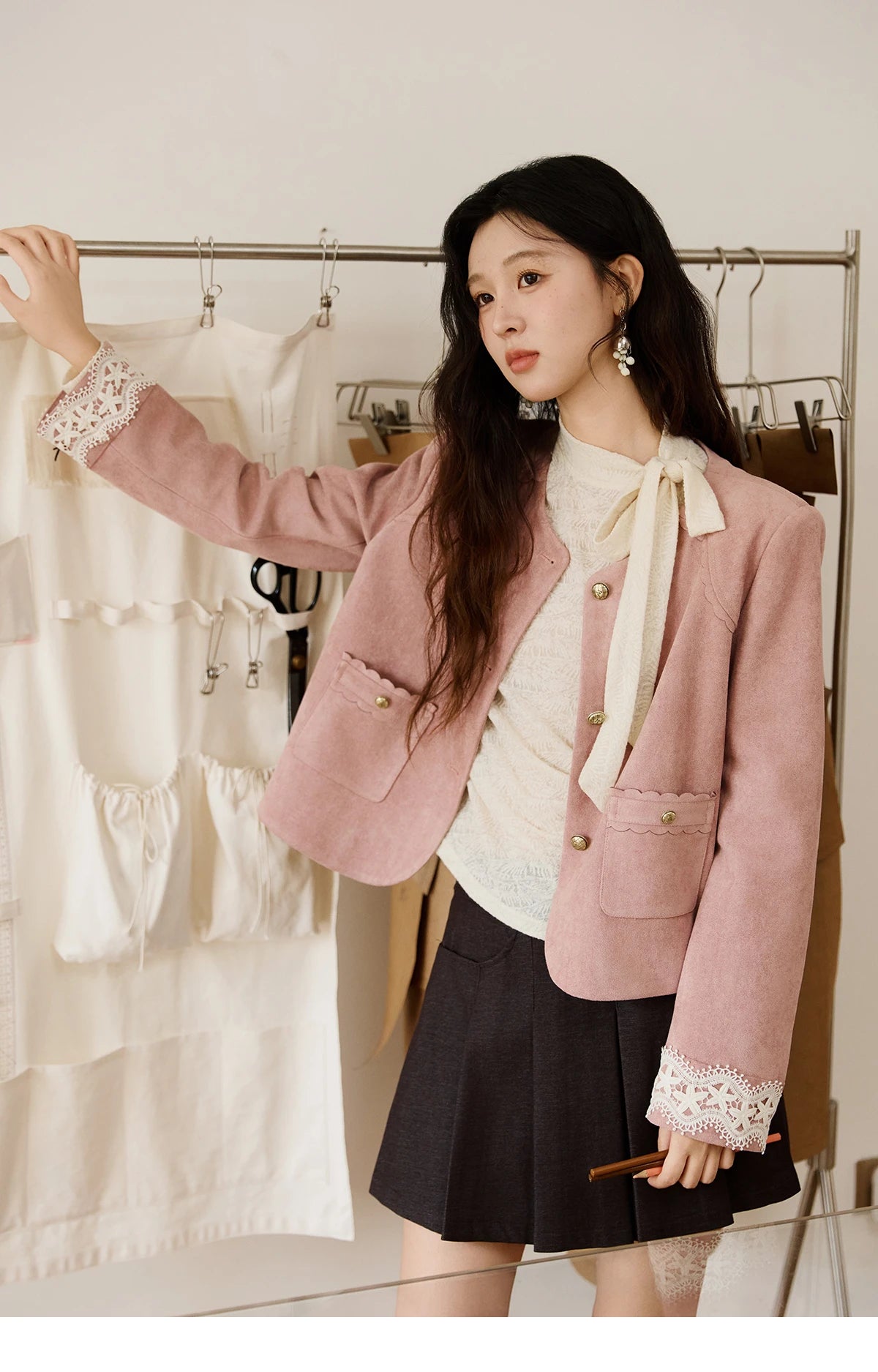 MISHOW Lace Base Tops for Women Autumn 2025 Retro Stand Neck Lace Up Bow Thin Sweater Apricot Waist Knitted Inner Top MXE45Z1382