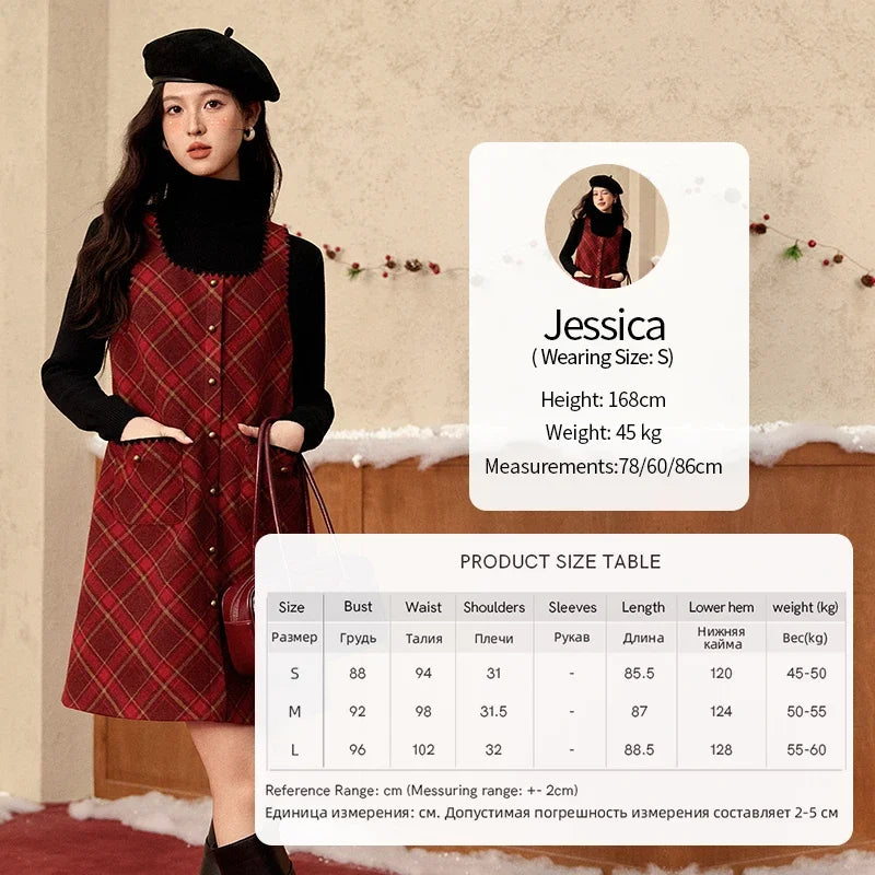 MISHOW Plaid Dress for Women Winter 2024 Contrasting Color Square Neck Plaid Dresses Woolen Sleeveless Vest Dress MXD58L2078