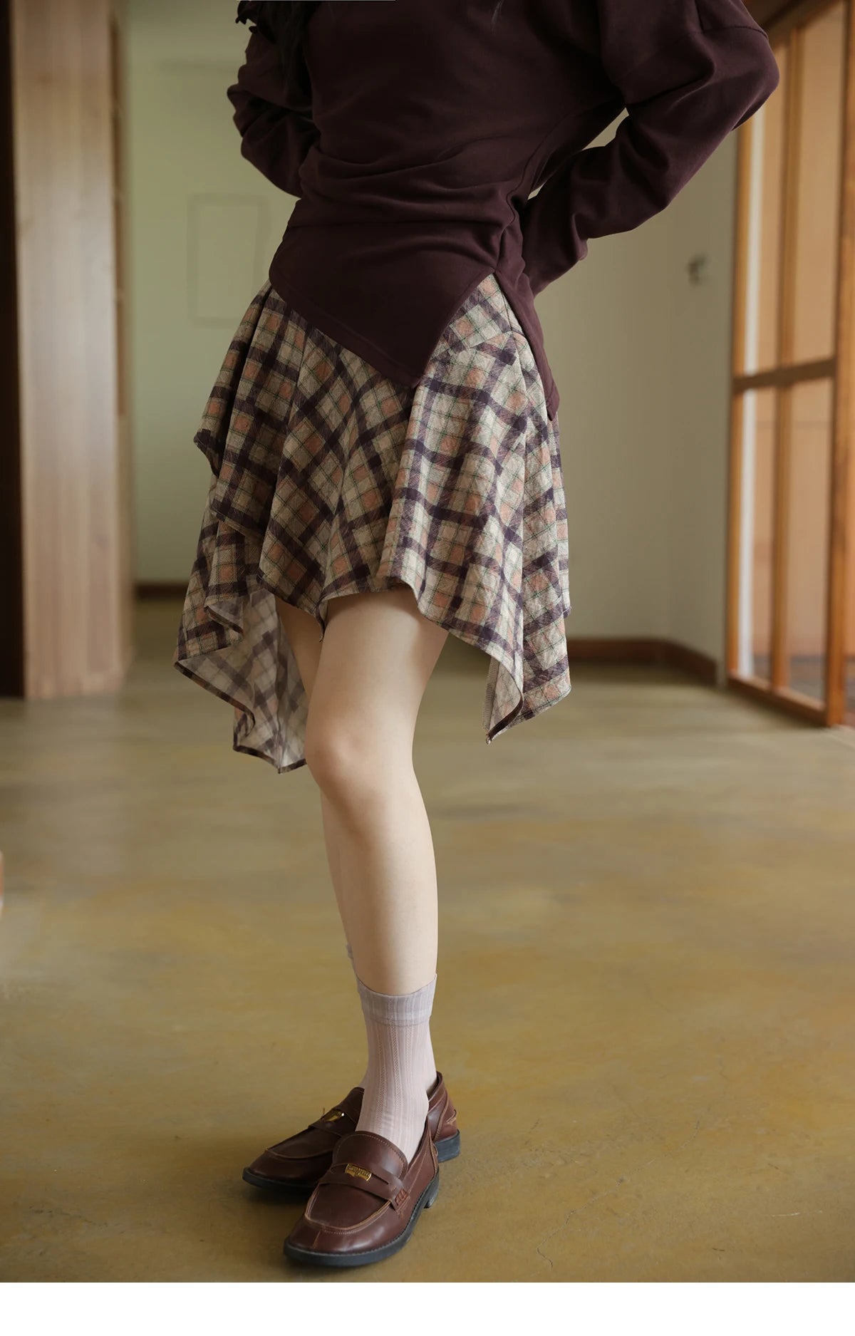 MISHOW Purple Plaid Irregular Skirt for Women Autumn 2025 Linen Blend Invisible Zipper Short Skirt Ruffle Hem Skirts MXE42B2395