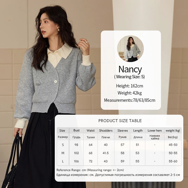 MISHOW Fake Two-piece Sweater Women French Retro Splicing Top 2024 Fall Winter New Korean Design Thin Knitwear MXD46Z0804