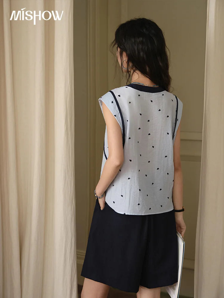 MISHOW Women's 2 Piece Set 2025 Summer Fashion Sleeveless Button Shirt High Waist A-line Shorts Set Ladies Clothing MXE37T0656