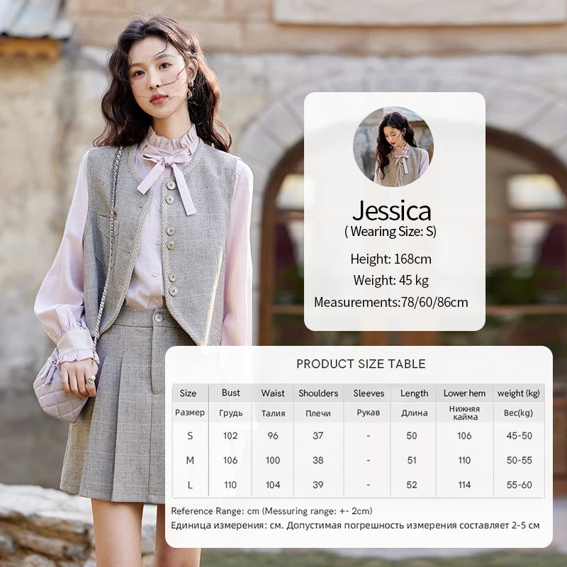 MISHOW Korean Woolen Texture Vest Short Skirt Separately Spring Outfit V-neck Vest Coats Slim A-line Pleated Skirts MXE13W0708