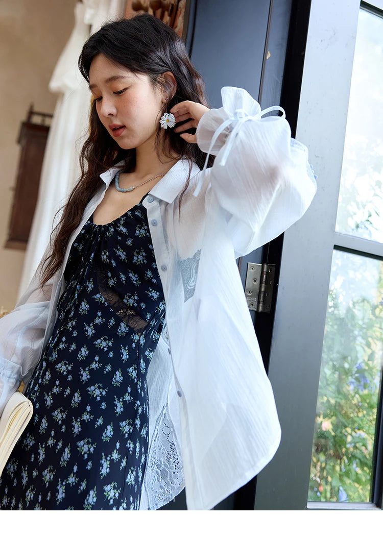 MISHOW Blend Patchwork Lace Cool Shirt Female Autumn 2025 Korean Loose Lapel Drop Sleeve Shirts Drawstring Cuffs Top MXE31C0789