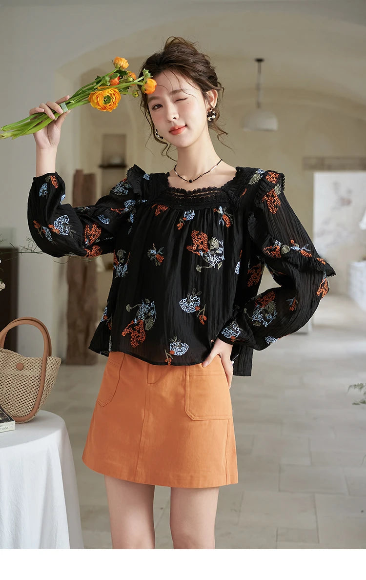 MISHOW Orange Skirt for Women Spring 2024 High Waist Slim A-line Inner Lining Design Symmetric Pocket Short Skirts MXD13B0264