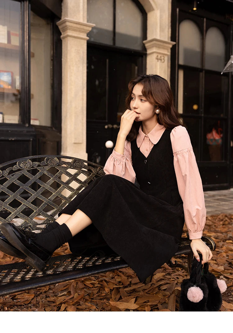 MISHOW Corduroy Strap Dress Autumn Winter French Retro Vneck Sleeveless Mid-Calf Dresses Elegant Solid Blouses MXB43L1246