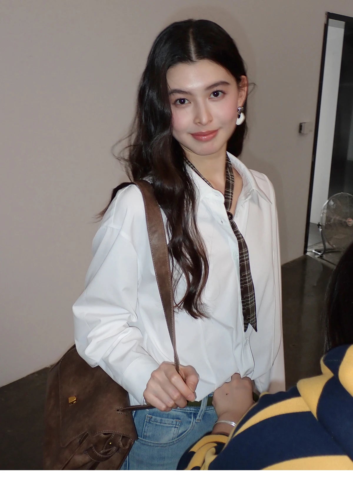 MISHOW Women's Casual Loose Shirt with Plaid Scarf 2026 Spring Lapel Tops Versatile Long Sleeve Shirts Office Lady MXF108C0815