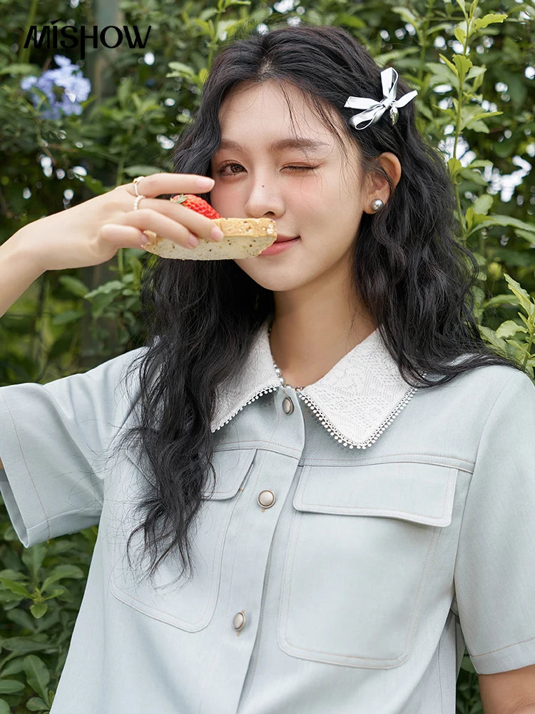 MISHOW French Fragrance Top Pleated Skirt Separately 2024 Lapel Neck Single Breasted Shirt High Waist A-line Skirts MXD24C0201