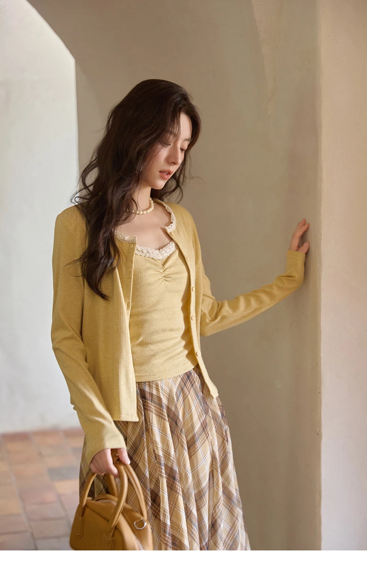 MISHOW Coffee Plaid Skirt 2025 Autumn Asymmetrical Hem Skirts Female Retro Side Zipper Commuting A-line Midi Skirt MXE42B2377