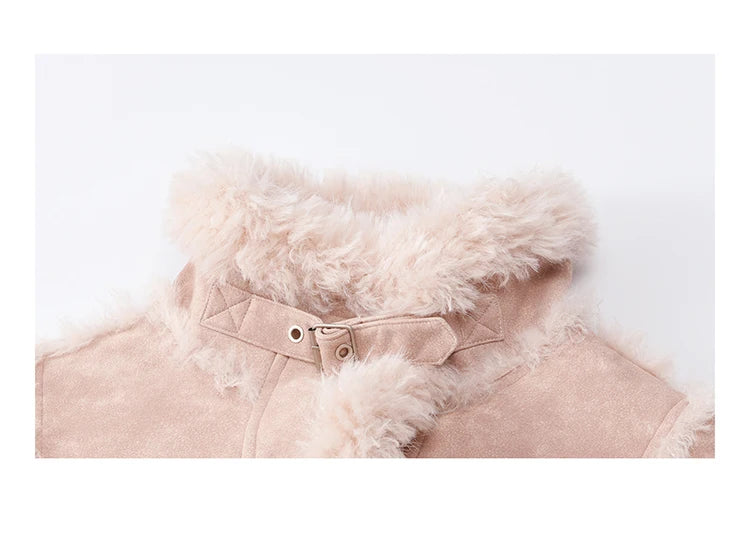 MISHOW Women's Pink Jacket 2025 Winter French Style Stand Collar Plush Patchwork Coat Windproof Warm Coat Woman MXE51W0911