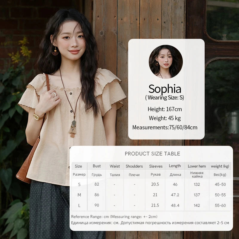 MISHOW Women's Fashion Butterfly Sleeve Blouse Summer 2025 New Loose Casual Square Neck Button Top Women's Clothing MXE37X1854