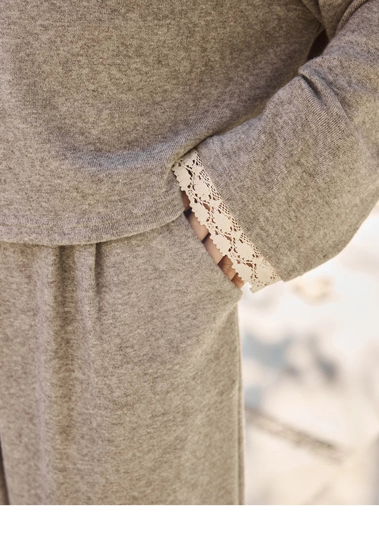 MISHOW Women's Sweatshirt Wide Leg Pants Separately 2025 Fall Winter Lace Splicing Hooded Casual Elastic Waist Pants MXD34V0098