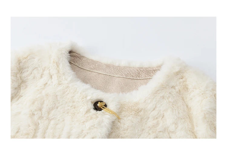 MISHOW Women's Winter Jacket 2025 Sweet Pink Faux Rabbit Fur Coat with Pockets Handcrafted Vintage Buttons Outerwear MXE87W0990