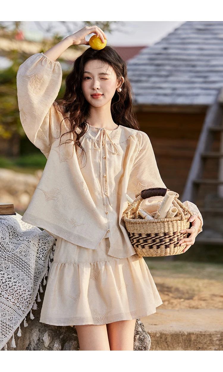 MISHOW Iris Embroidery Blouse Elastic Waist Skirt Set for Women Spring Summer 2025 Jacquard Commuting Slim Two Pieces MXE13T0454