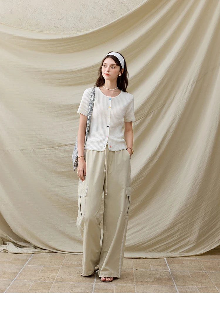 MISHOW Casual Summer Cardigan Women 2025 Short Sleeve Round Neck Solid Thin Knitted Pullovers Female Slimming Tops MXE34Z1268