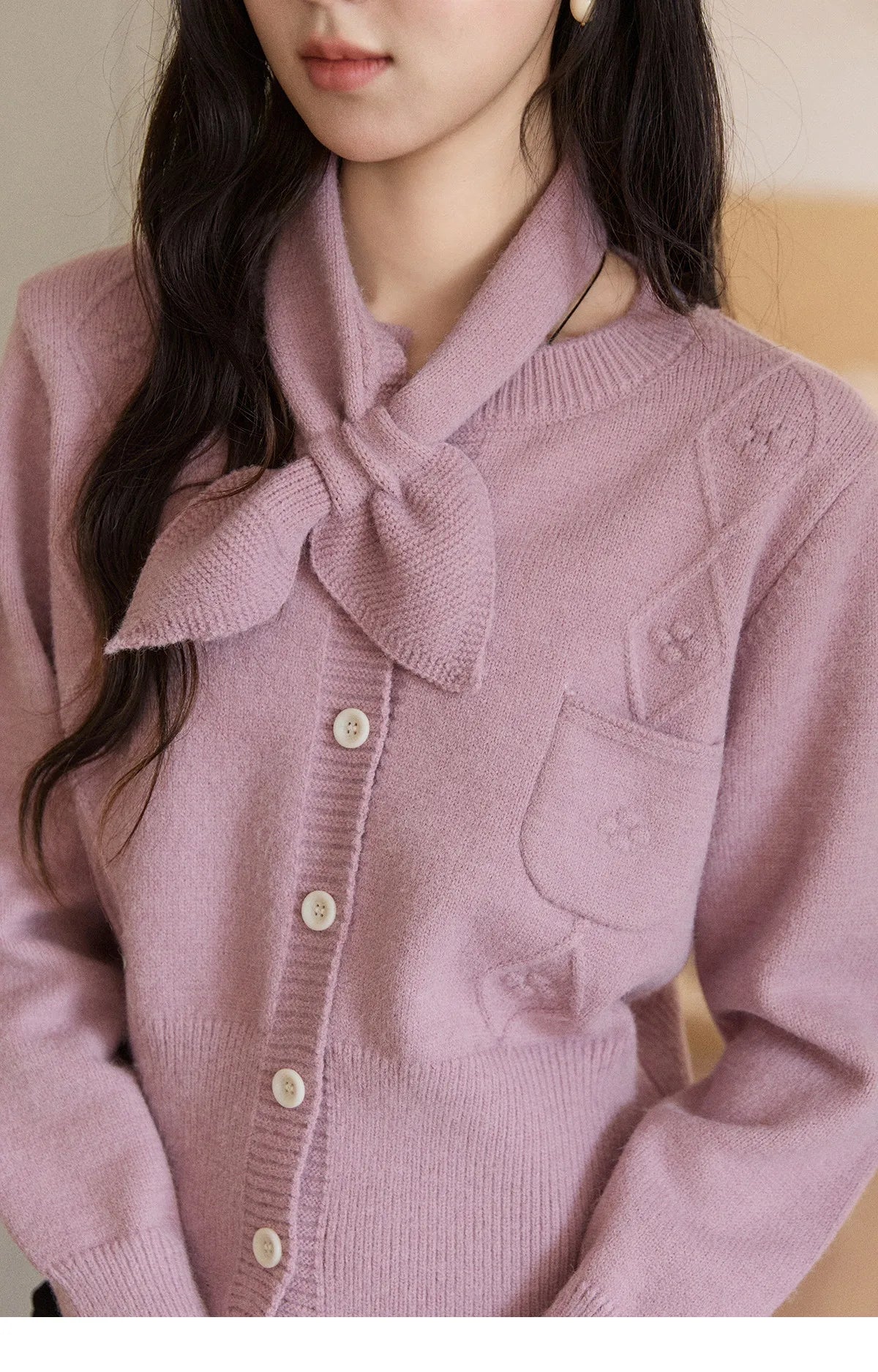 MISHOW Detachable Scarf Sweater for Women 2025 Autumn Winter Taro Purple Casual Warm Tops Soft Thick Knitted Sweater MXE91Z2825