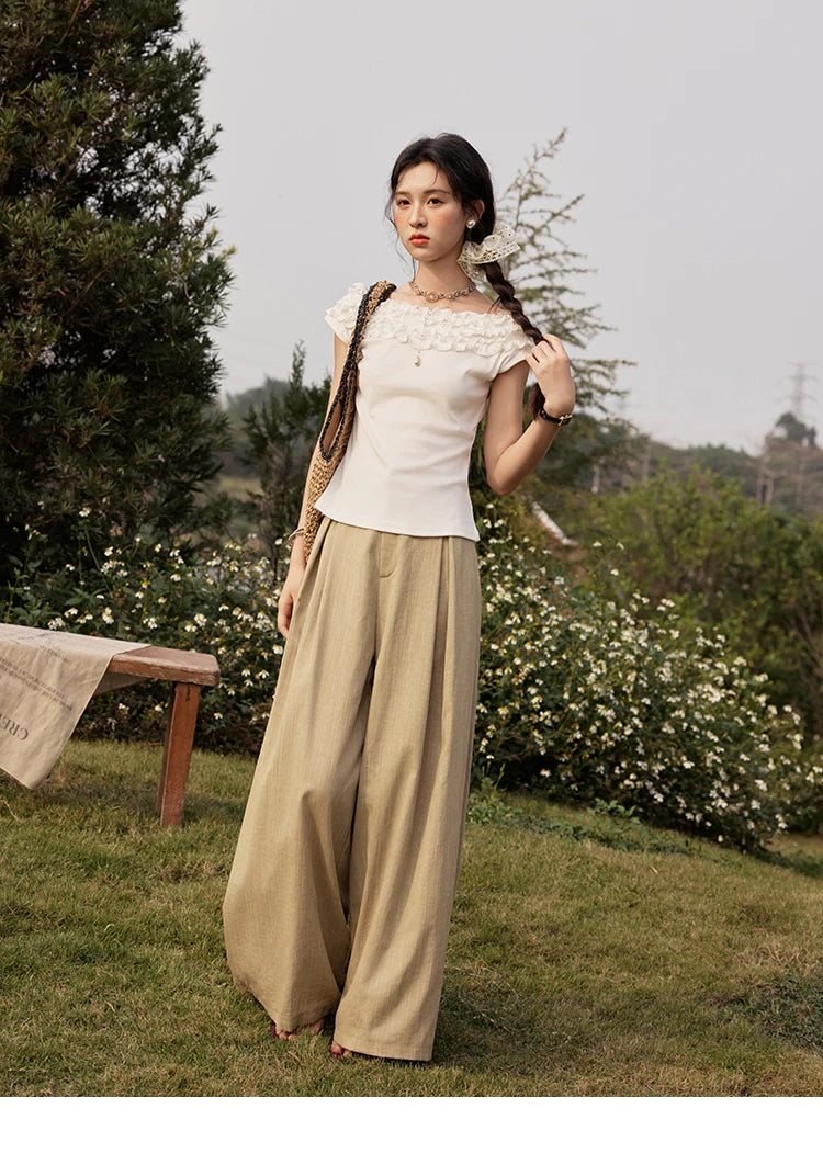 MISHOW French Stringy Selvedge One Neck T-shirt for Women Summer 2025 Raglan Sleeves Wool Short Top Sexy Solid Tees MXE34T0605