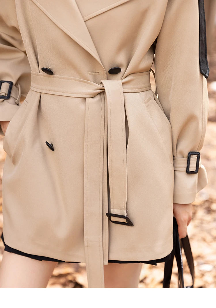 MISHOW Trench Coats for Women Autumn Korean Office Lady Polo Collar Patchwork Long Mid-length Jacket Female Outerwear MXB33W0399