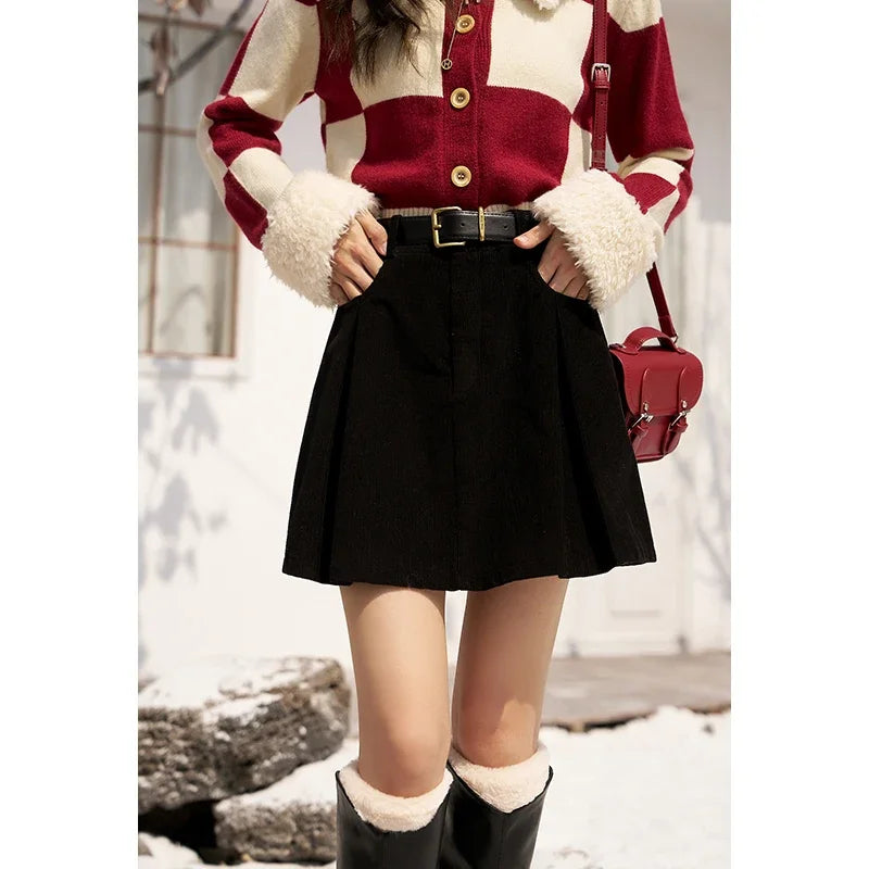 MISHOW 100% Cotton A-line Pleated Mini Skirt Women 2024 Autumn Winter Korean Fashion High Waist Short Skirt Female MXC55B0216