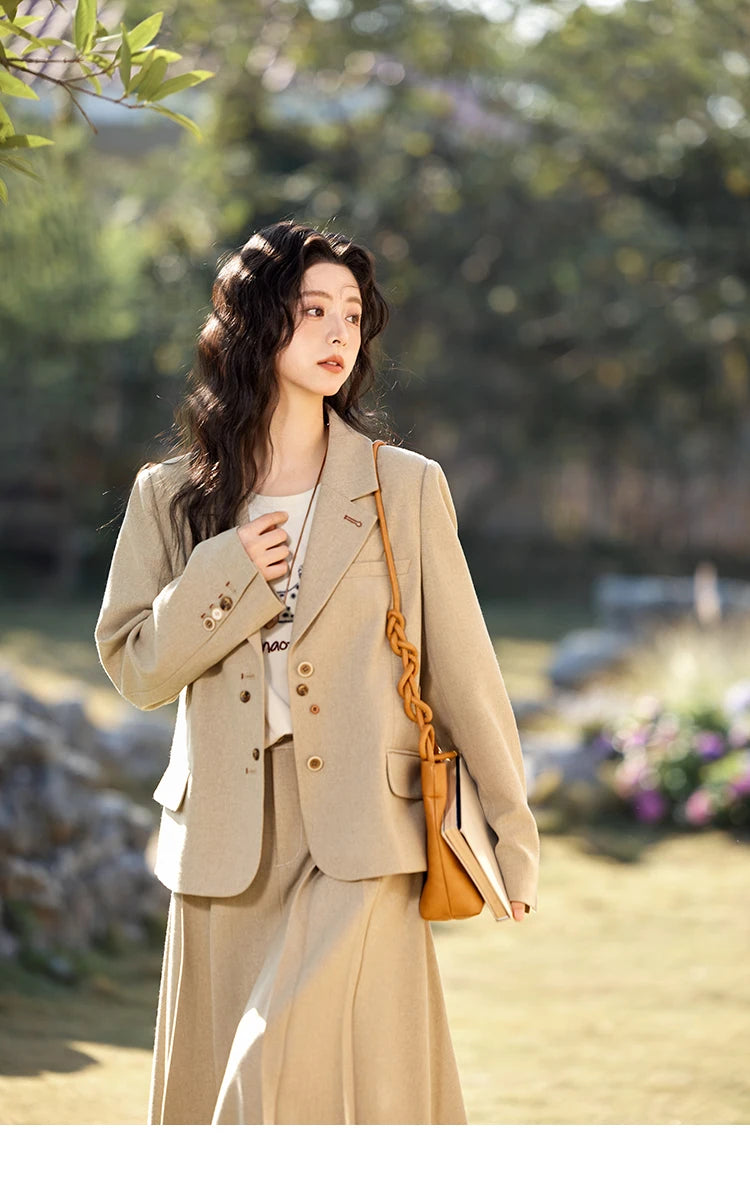 MISHOW Skirt Jacket For Women Separately 2025 Spring New Casual Vintage Blazer Jacket Pleated Skirt Fashion Blazer MXE11W0712